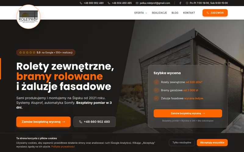 Strona Roletprof: zrzut ekranu