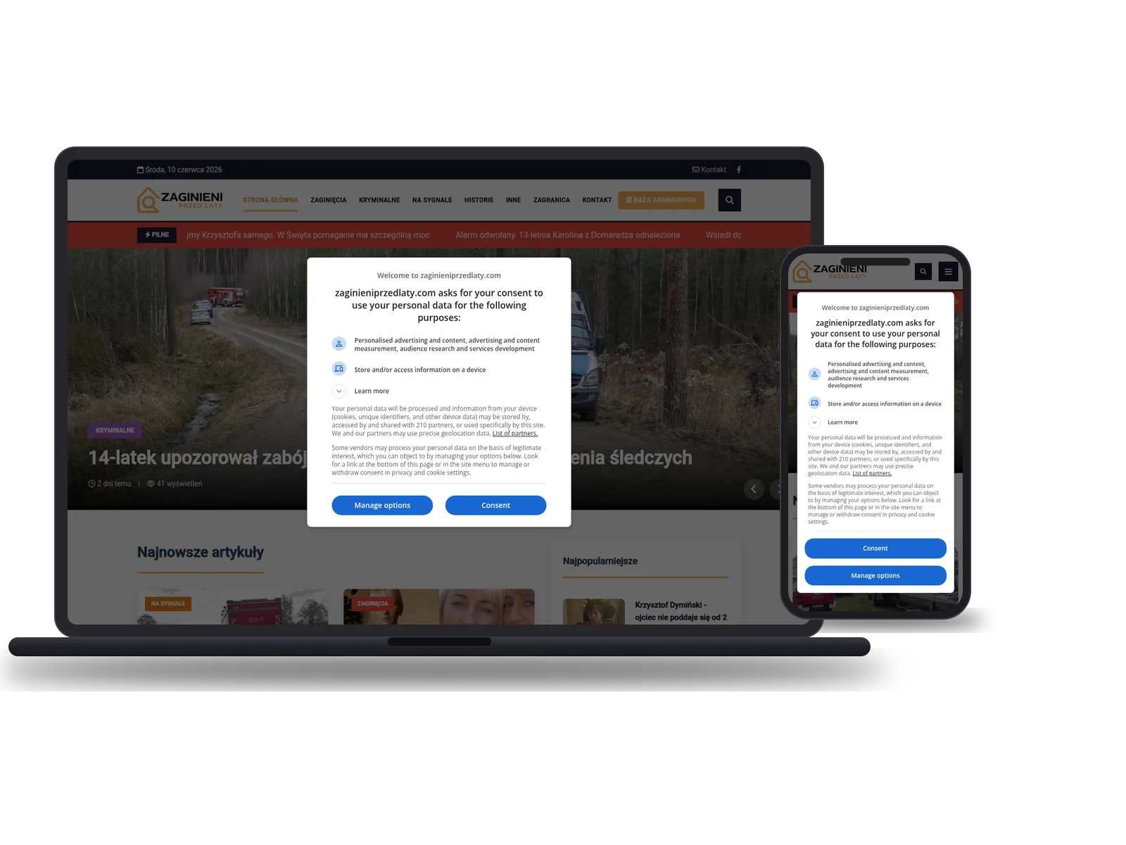 Strona Zaginieni przed Laty: zrzut ekranu